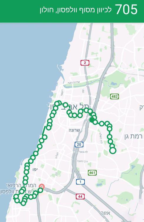 קו 705 לכיוון מסוף 'וולפסון' חולון | מפה: מתוך אתר ynet